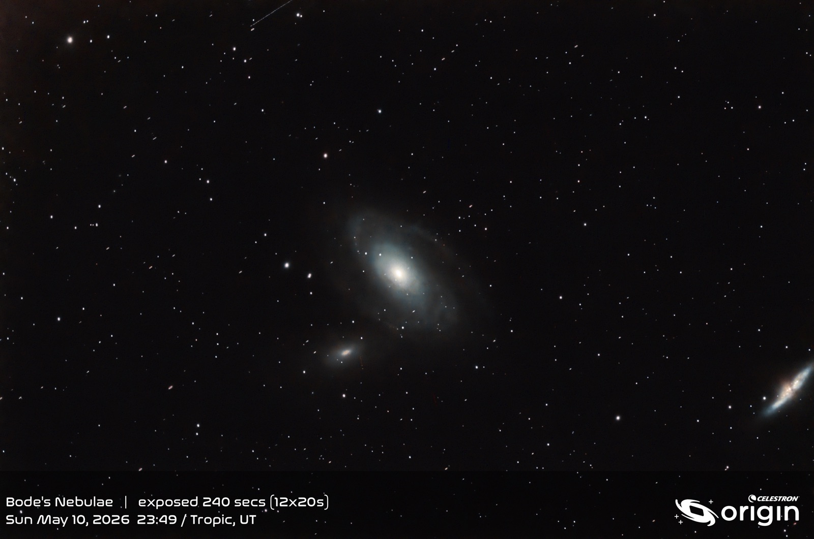 Bode's Galaxy and the Cigar Galaxy photographed through a Celestron Origin telescope from Tropic, Utah